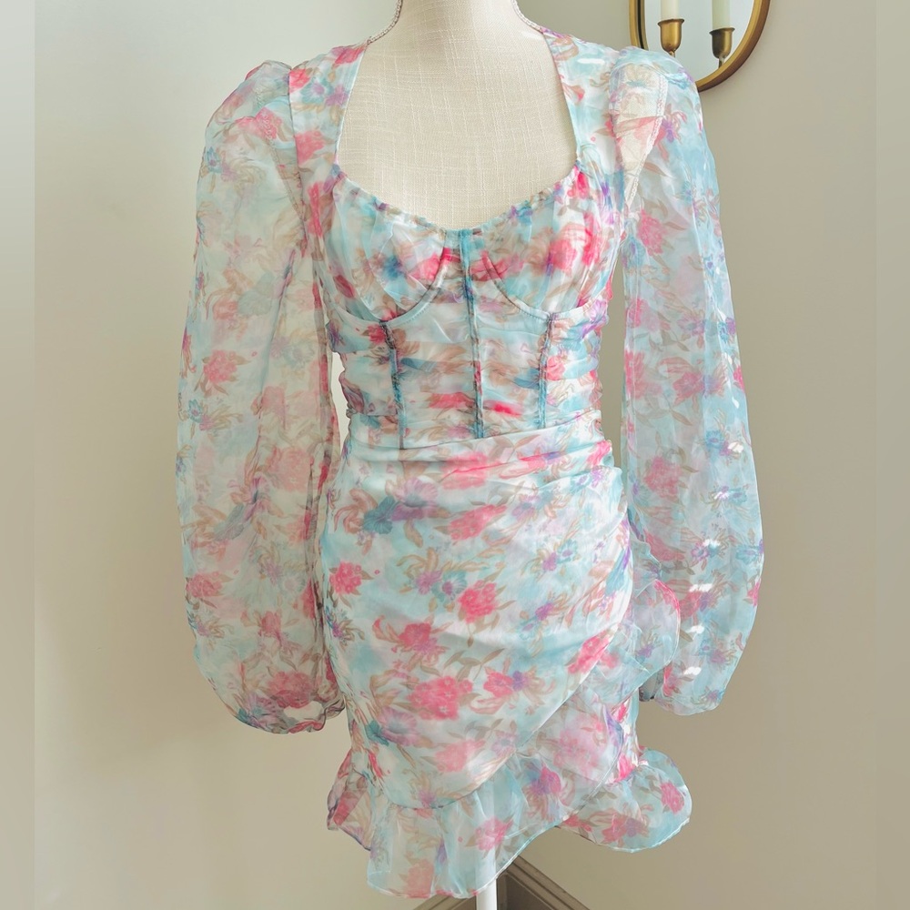 Pretty Little Thing Fairy Sheer Floral Corset Mini Dress - Picture 4 of 7